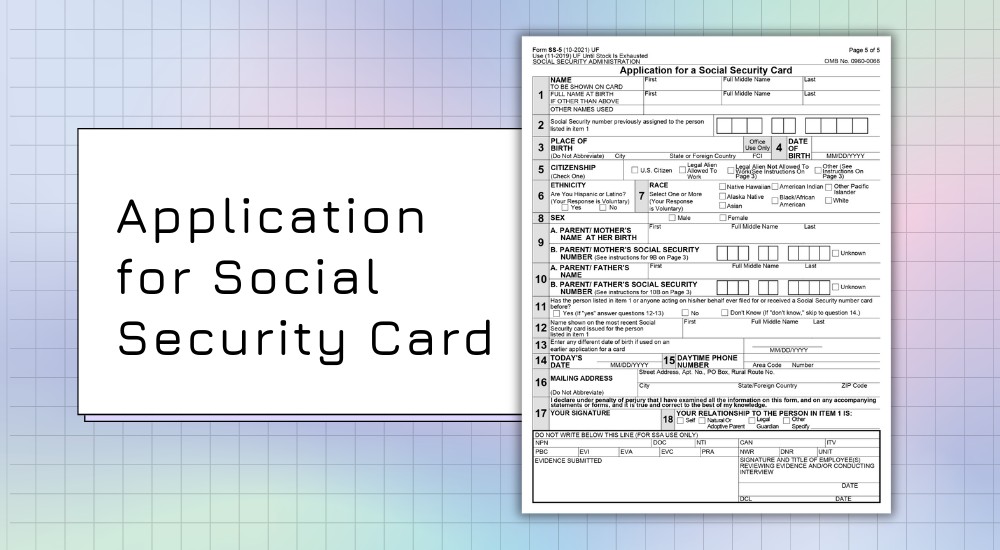 A blank printable page of the SS-5 application form for Social Security card