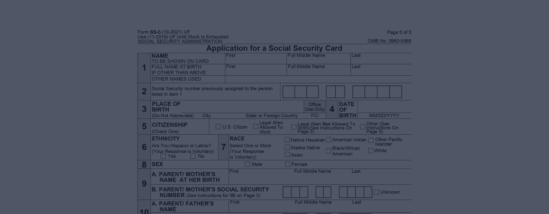 SS5 Form ᐉ Printable SS5 Application Form (Social Security Card) Free